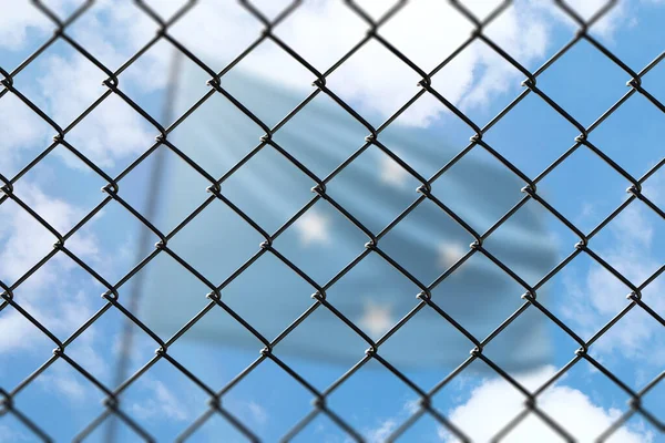 Steel Mesh Background Blue Sky Flagpole Flag Micronesia — Stock Photo, Image