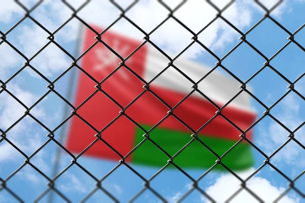 Steel Mesh Background Blue Sky Flagpole Flag Oman — Stockfoto