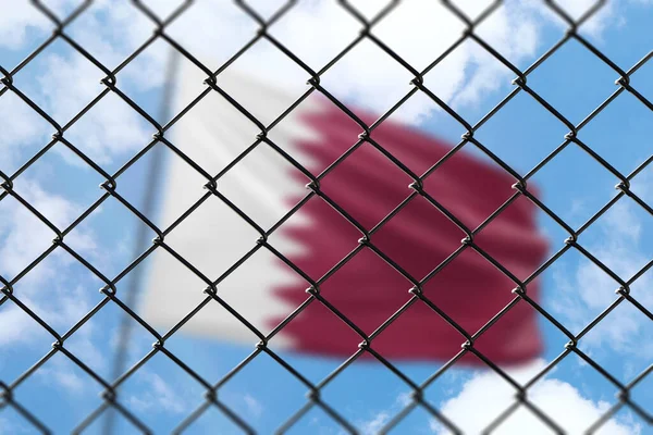 Steel Mesh Background Blue Sky Flagpole Flag Qatar — Fotografia de Stock