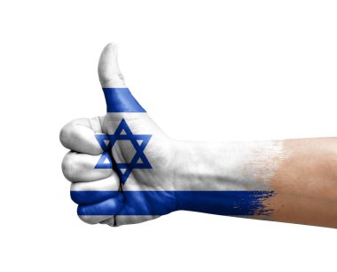 Hand making thumb up painted with flag of israel