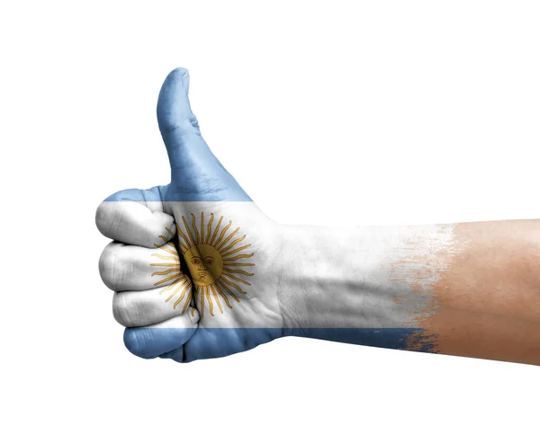 Hand Making Thumb Painted Flag Argentina — Stockfoto