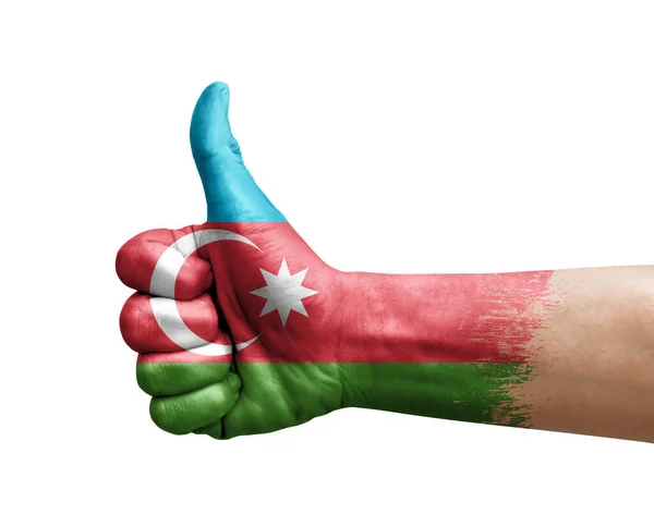 Mano Che Pollice Dipinto Con Bandiera Azerbaijan — Foto Stock