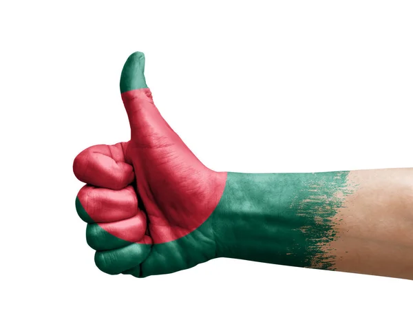 Hand Die Daumen Nach Oben Mit Flagge Von Bangladesh Gemalt — Stockfoto