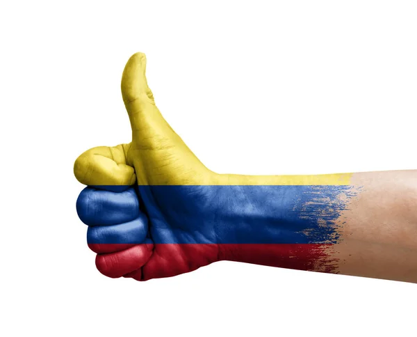 Pulgar Hacia Arriba Pintado Mano Con Bandera Colombia — Foto de Stock