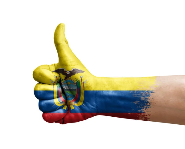 Hand Making Thumb Painted Flag Ecuador — Stock Photo, Image