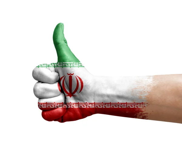 Рука Делает Большой Палец Вверх Окрашенный Флагом Ирана — стоковое фото