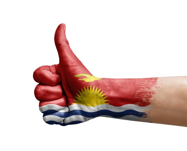 Рука Робить Великий Палець Намальований Прапором Кірибаті — стокове фото