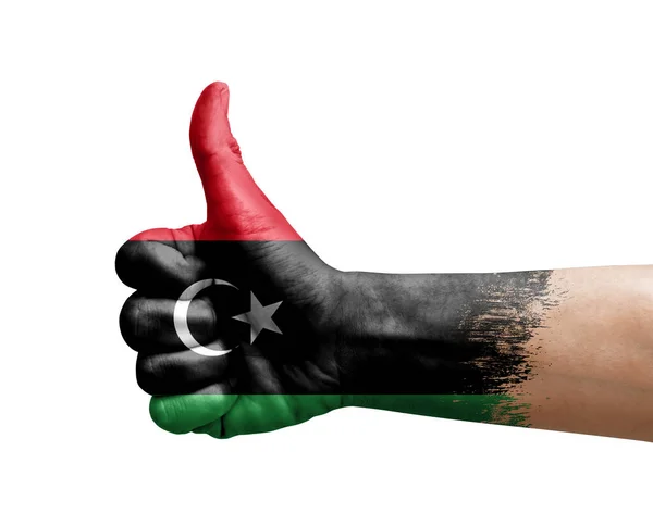 Hand Making Thumb Painted Flag Libya — Stockfoto