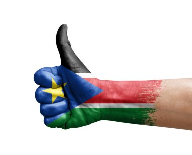 Güney Sudan bayrağıyla boyanmış el yapımı başparmak