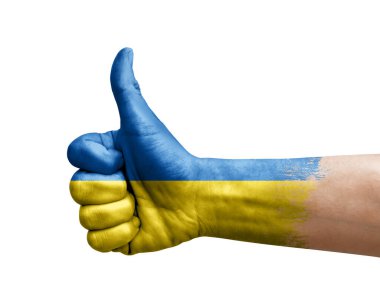 Ukrayna bayrağıyla boyanmış el yapımı başparmak.