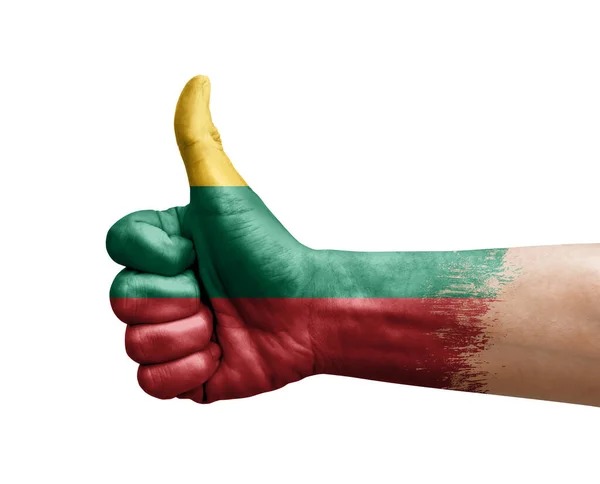 Hand Die Daumen Nach Oben Mit Der Flagge Litauens Bemalt — Stockfoto