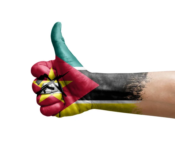 Рука Робить Великий Палець Намальований Прапором Мозамбіку — стокове фото