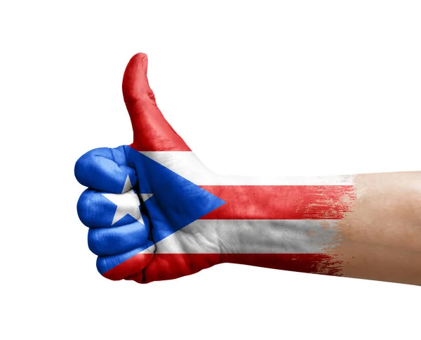 Рука Делает Большой Палец Вверх Окрашенный Флагом Пуэрто Рико — стоковое фото