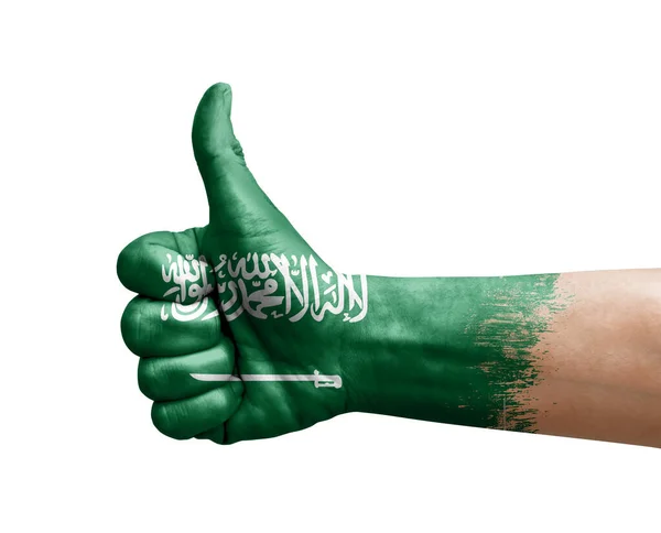 Ręcznie Robiący Kciuk Górę Malowany Flagą Saudi Arabskiej — Zdjęcie stockowe