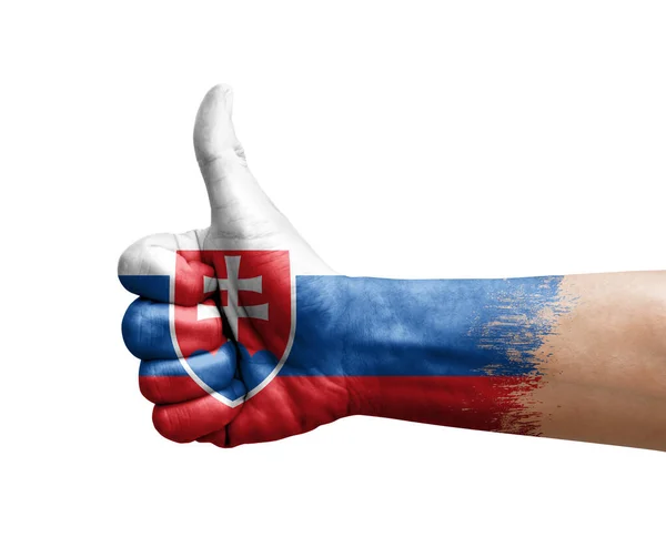 Hand Maken Duim Omhoog Geschilderd Met Vlag Van Slowakije — Stockfoto