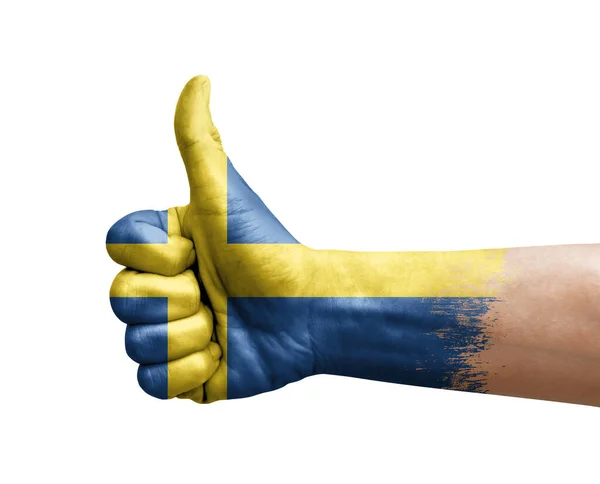 Hand Making Thumb Painted Flag Sweden — Stockfoto