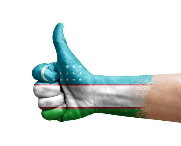 Hand Making Thumb Painted Flag Uzbekistan — Foto Stock