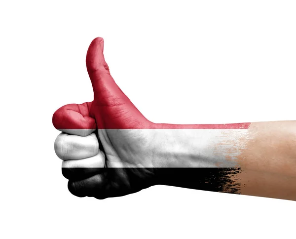 Hüvelykujj Felfestve Jemeni Zászlóval — Stock Fotó
