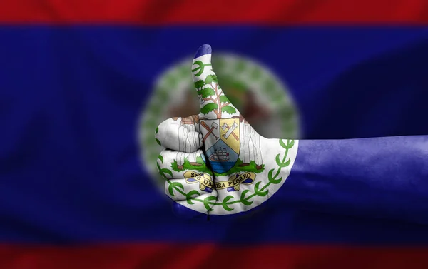 Hand Maken Duim Omhoog Geschilderd Met Vlag Van Belize — Stockfoto