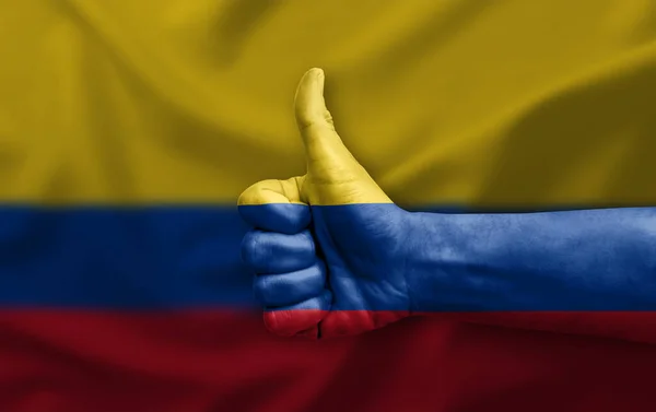 Hand Making Thumb Painted Flag Colombia — Stock Photo, Image