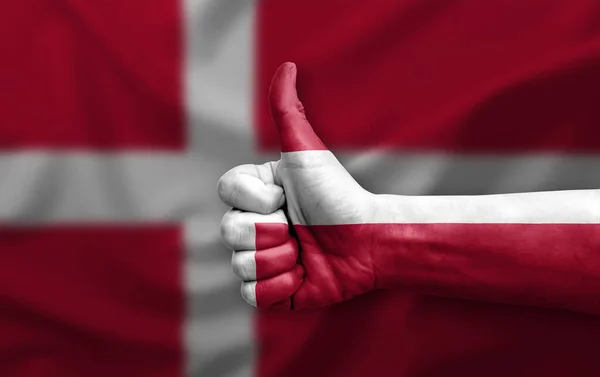 Hand Making Thumb Painted Flag Denmark — Photo