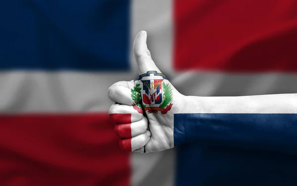 Hand Maken Duim Omhoog Geschilderd Met Vlag Van Dominicaanse Republiek — Stockfoto