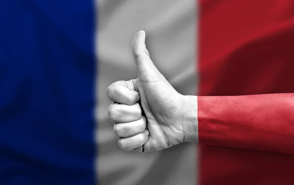 Tangan Membuat Jempol Dicat Dengan Bendera Perancis — Stok Foto