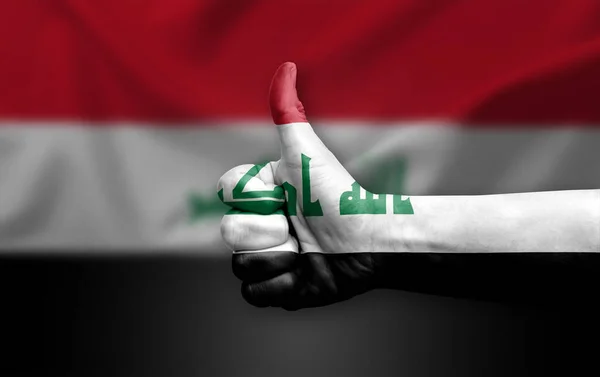 Рука Робить Великий Палець Намальований Прапором Ірак — стокове фото