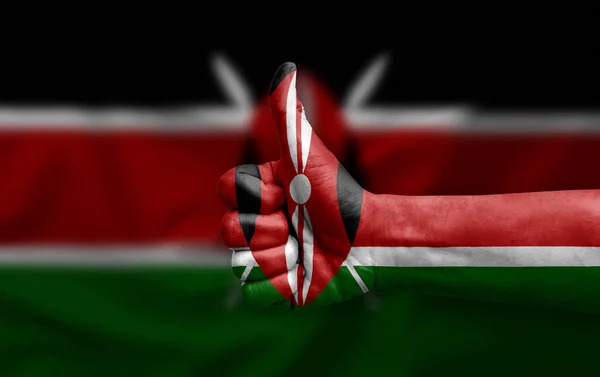 Mão Fazendo Polegar Para Cima Pintado Com Bandeira Kenya — Fotografia de Stock