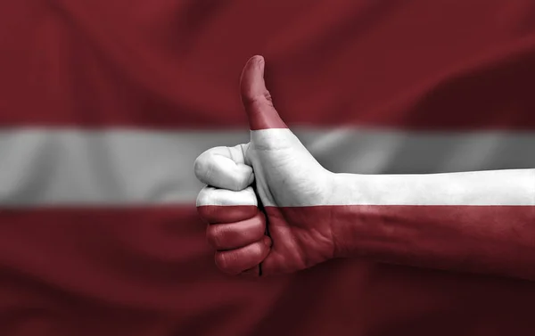 Hand Making Thumb Painted Flag Latvia — Photo