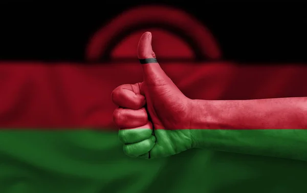 Рука Робить Великий Палець Намальований Прапором Малаві — стокове фото