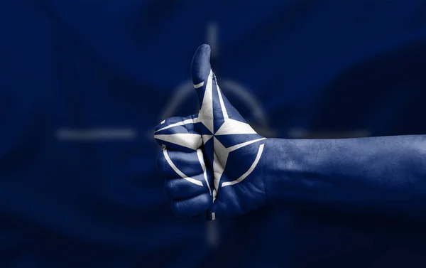 Hand Making Thumb Painted Flag Nato — Zdjęcie stockowe