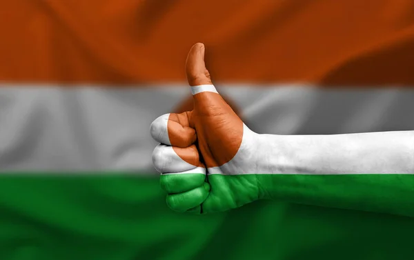 Hand Making Thumb Painted Flag Niger — Stockfoto