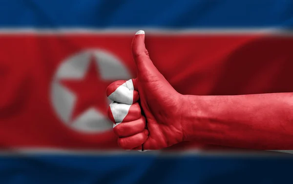 用朝鲜国旗手绘大拇指 — 图库照片