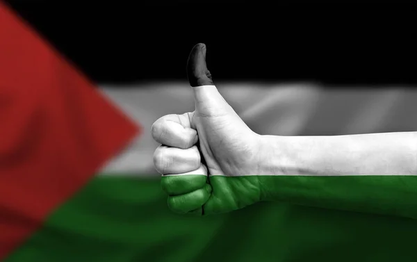 Hand Making Thumb Painted Flag Palestine — Stock Photo, Image