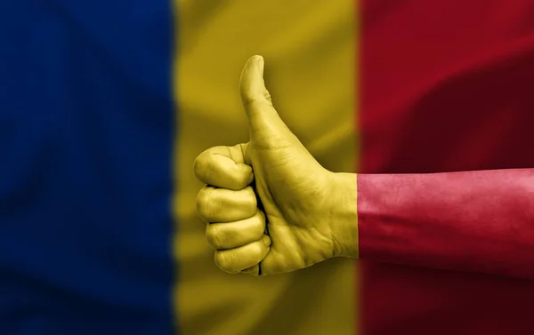 Kézimunka Hüvelykujj Fel Festett Zászló Románia — Stock Fotó