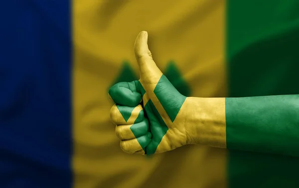 Hand Making Thumb Painted Flag Saint Vincent Principe — Fotografia de Stock
