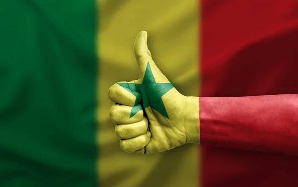 Kézimunka Hüvelykujj Fel Festett Zászló Szenegál — Stock Fotó