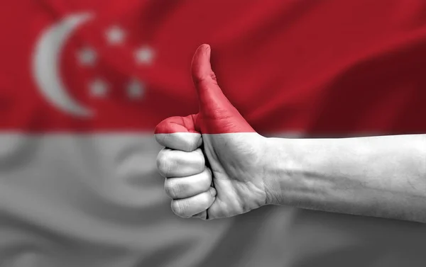 Hand Making Thumb Painted Flag Singapore — Fotografia de Stock