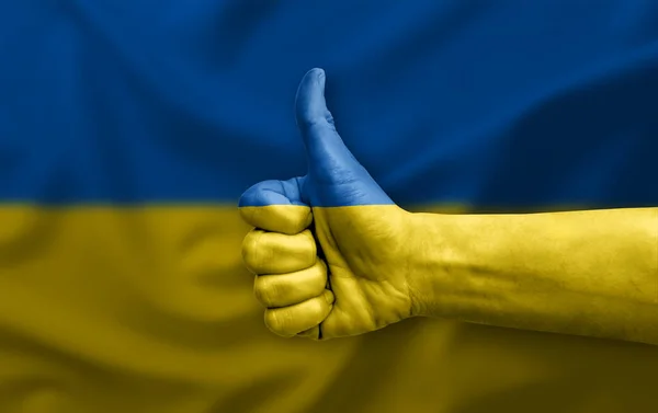 Hand Making Thumb Painted Flag Ukraine — ストック写真