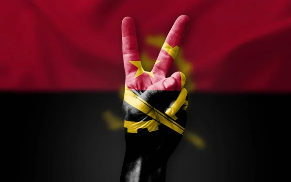 Hand Making Victory Sign Flag Angola — ストック写真