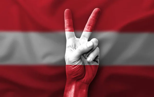 Hand Making Victory Sign Flag Austria — Photo
