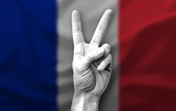 Hand Making Victory Sign Flag France — Stock Photo, Image