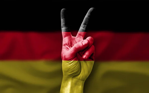 Hand Making Victory Sign Flag Germany — Stock Fotó