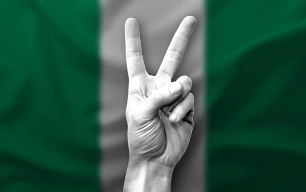 Nijerya Bayrağıyla Zafer Işareti Yapıyor — Stok fotoğraf