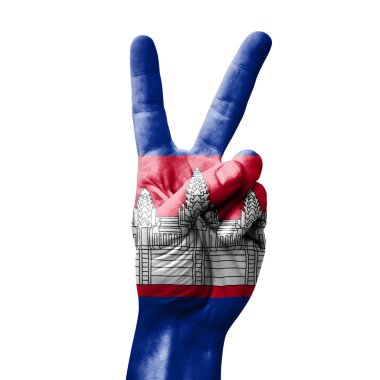 El yapımı V zafer işareti Kamboçya bayrağı ile