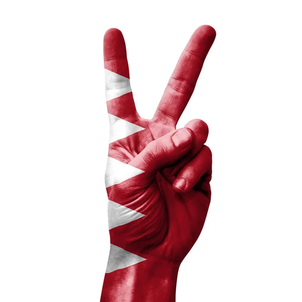 Hand Making Victory Sign Flag Bahrain — Foto de Stock