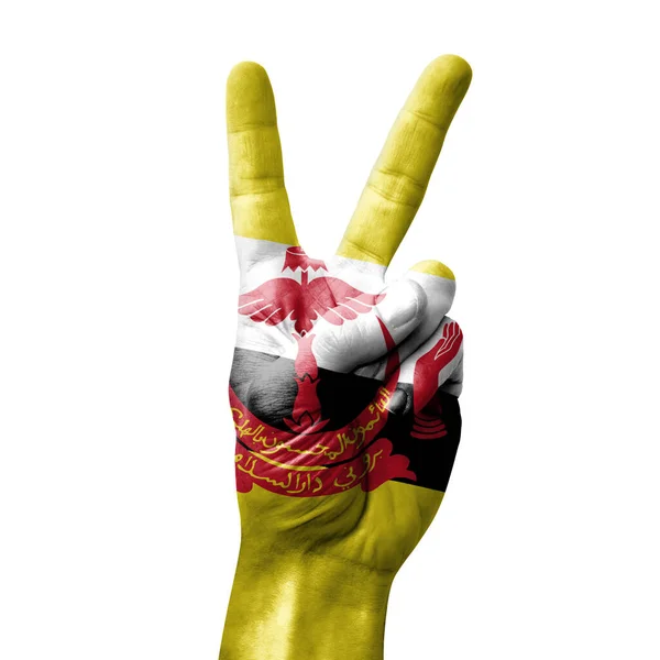 Hand Making Victory Sign Flag Brunei — ストック写真
