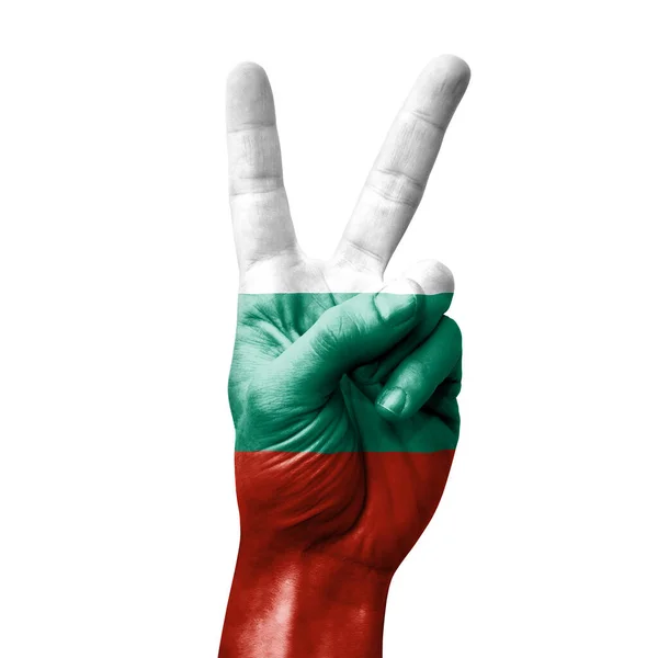 Hand Making Victory Sign Flag Bulgaria —  Fotos de Stock