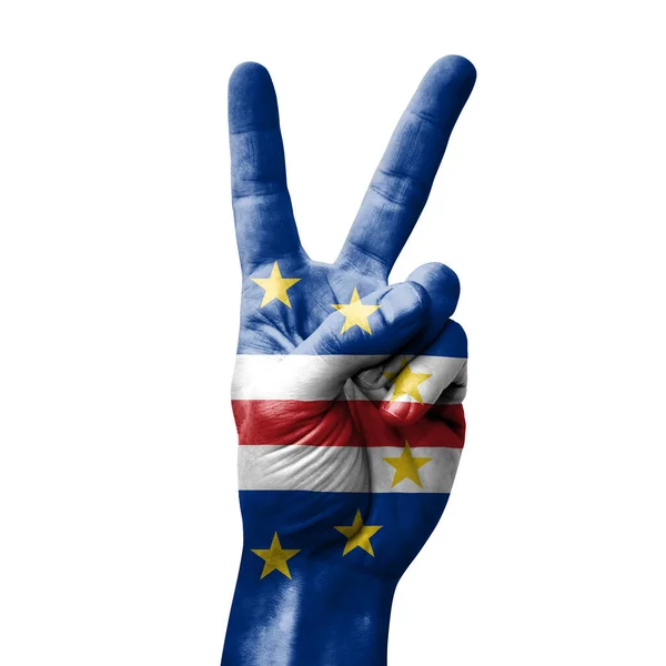 Hand Making Victory Sign Flag Cape Verde — Stockfoto
